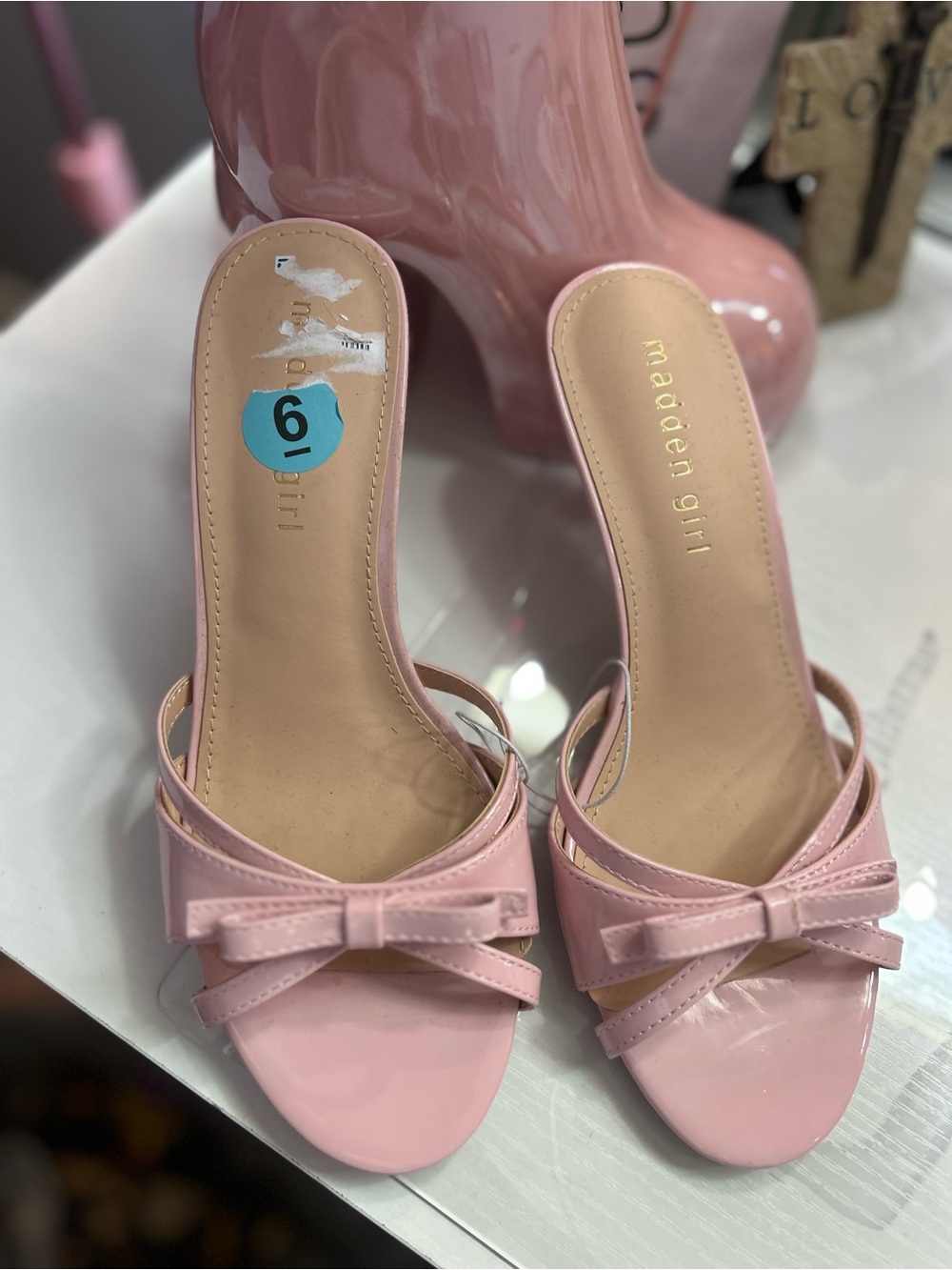 Madden Girl Light Pink Patent Bow Slip-On Mules